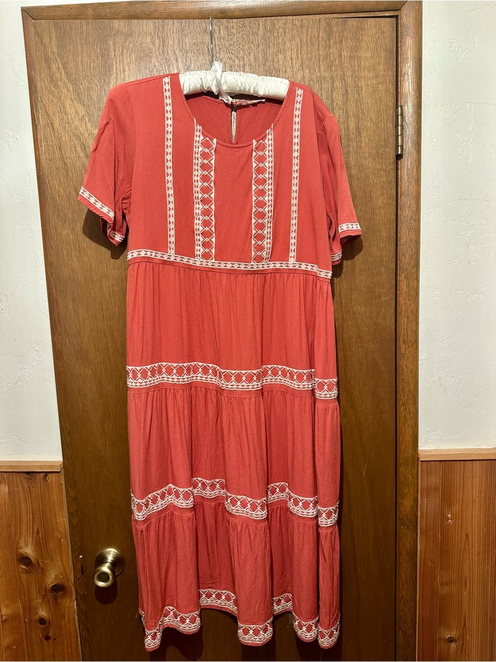Women's Rust Orange Embroidered Tiered Dress